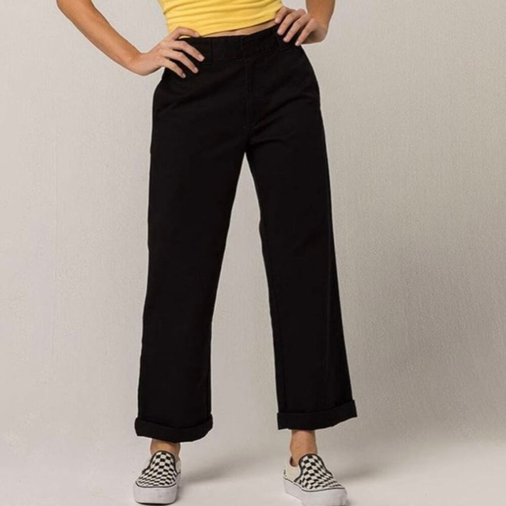 Dickies Worker Crop Roll Hem Black Twill Pants 3 / 26 Mid Rise Wide Straight Leg